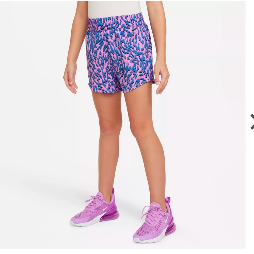 Nike Girls' One Woven High Rise Printed Shorts in size large playful pink